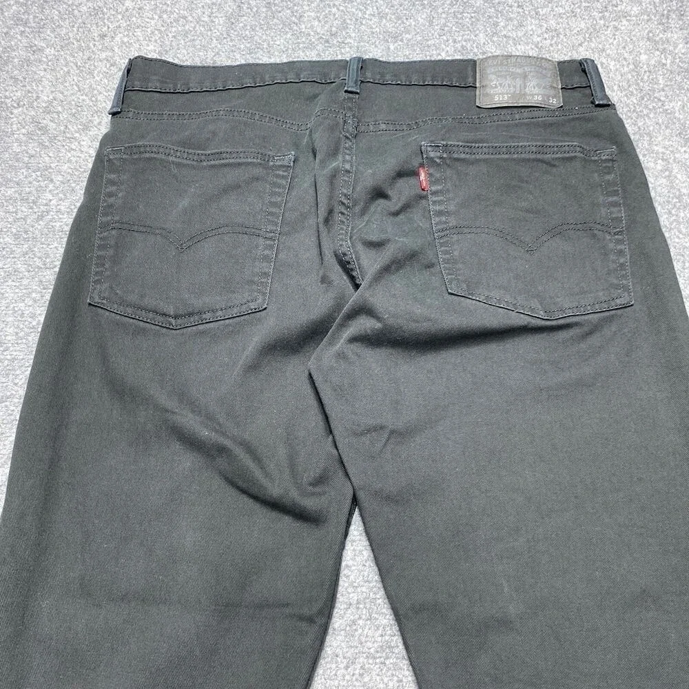 Levi's 513 Jeans‎ Mens 36x27 Black Slim Straight Leg Stretch Denim Casual